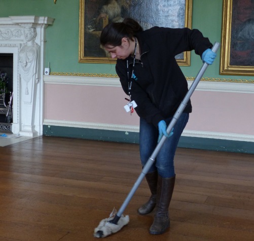 Lisa waxing Long Gallery floor at Osterley Park (image: Osterley Park)